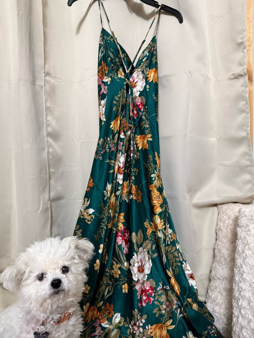 12th Tribe Green Floral Backless Slip Dress